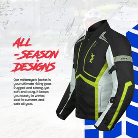 HWK Scorpion Motorcycle Jacket for Men & Women, Motorcycle Gear with Body Armor Foam Padding and Breathable Cordura Fabric, Reflective Motor Bike Jacket for Improved Visibility - Hi-Vis Green, Large