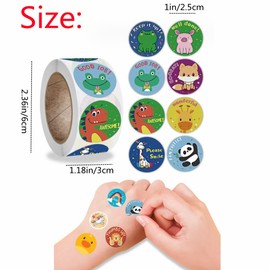 2000pcs Motivational Reward Stickers for Kids, 4 Rolls 1 Inch Round Cartoon Animals Praise Stickers,Motivational Teacher Supplies for Classroom