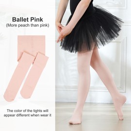 DIPUG Ballet Tights for Girls Dance Tights Toddler Thick Soft Footed Kids Pink Stockings Size 8 9 10 11 12, 3 Pack