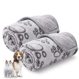 Luciphia 1 Pack 2 Pet Blankets for Dogs Cats, Fleece Print Dog Cat Blankets for Small Medium Large Puppy Kitten, Grey Paw Medium(30x20 inch)