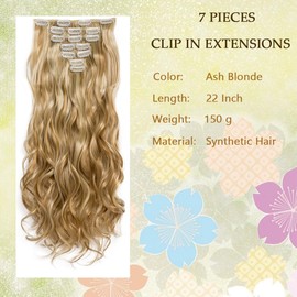Swy Hair Clip in Hair Extensions Body Wave 7Pcs Straight Hair Synthetic Hair Extensions (W-Ash Blonde, Wavy)