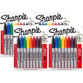 Sharpie 30217PP Fine Point Permanent Markers, Ink Dries Quickly and Resists Both Fading and Water, Blister of 8 Markers, Pack of 4 Blisters, 32 Markers Total, Assorted Colors