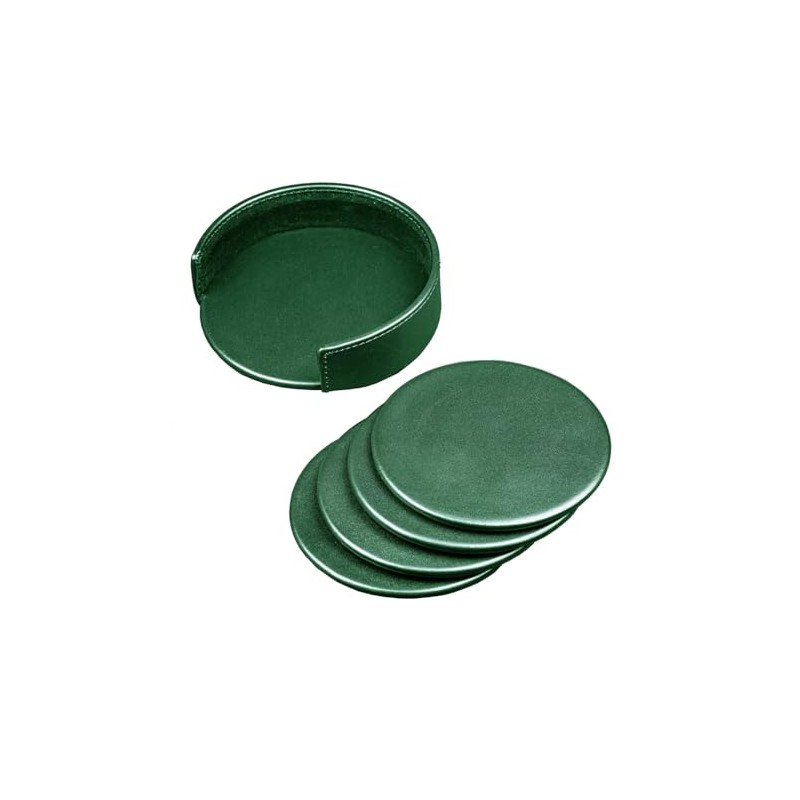 DACASSO Dark Green Leather Coaster Set - Luxury Dark Green