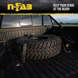 RealTruck Rapid Strap Truck Bed Tire Carrier | Gloss Black, Black Strap, Solid Welded Construction | BM1TSBK | Universal