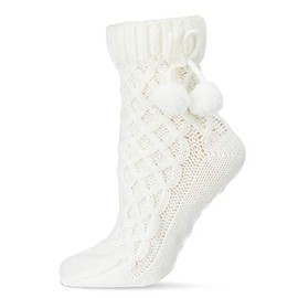 MeMoi Pom Cross Sherpa Top Lined Lounge Sock Ivory One Size