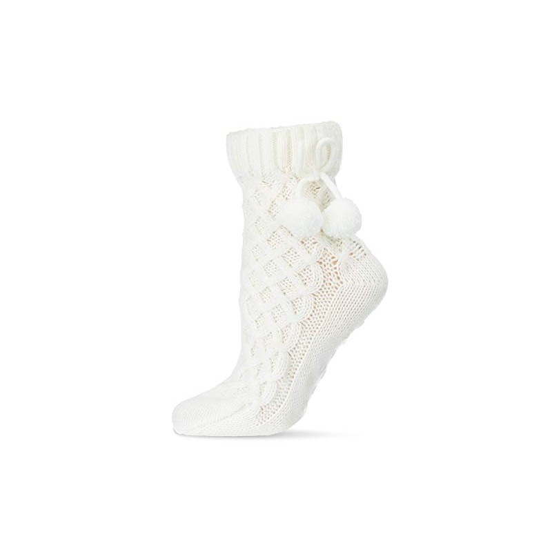 MeMoi Pom Cross Sherpa Top Lined Lounge Sock Ivory One