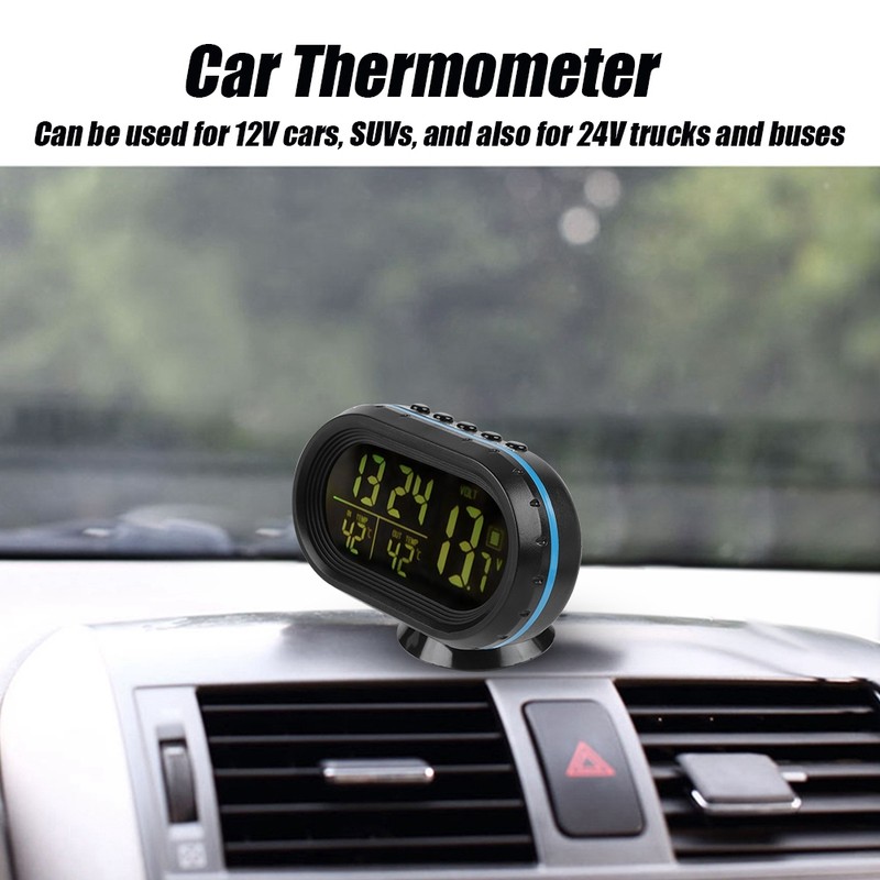 Luminous Clock Car Thermometer Temperature Display Voltage Monitor 12/24H Black