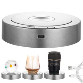 Rotating Display Stand - Spinning Display Stand with Colored Lights - Lighted LED Base for Glass Art with 4 Revolving & 8 Light Modes - Electric & Battery-Operated Platform - 5.1x1.2" (Silver)