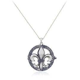 Fleur De Lis Magnifier Magnifying Glass Sliding Top Magnet Pendant Necklace, 30" (Silver Tone)