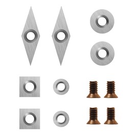 DEEFIINE Tungsten Carbide Cutters Inserts Set(8pcs) with 4pcs Screws for Wood Lathe Turning Tools(Include 11mm Square,12mm and 8.9mm Round,30x10mm Diamond with Sharp Point)