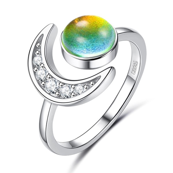 ADRAMATA 925 Sterling Silver Mood Ring Moon Star Open Adjustable