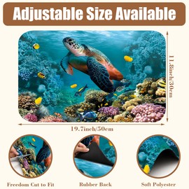 Sea Turtle Coffee Mat Absorbent Dish Drying Mat for Kitchen Counter Hide Stain Rubber Backed Coffee Bar Accessories Fit Under Espresso Machine Dish Rack, 11.8 x 19.7 Inch