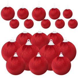 Gresorth 10pcs Red Xmas Flocked Fabric Wrapped Ball Decoration Crafted Lightweight Velvet Hanging Ornament Handmade Outdoor Pendant Display