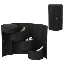 PATIKIL Mini Portable Jewelry Case Box for Women Gifts, Foldable 3-Layer Small Jewelry Organizer Box Flannel Surface for Earrings Necklace Bracelet Rings, Black