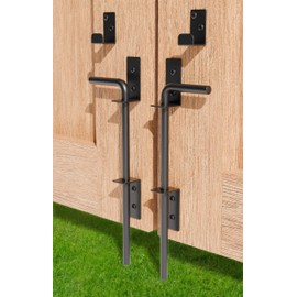 12" Heavy Duty Cane Bolt Gate Drop Rod Extra Thick Hardware Ground Latch for Wood PVC Vinyl Metal Fences Gates, Double Doors, Black Solid Steel-2 Pack