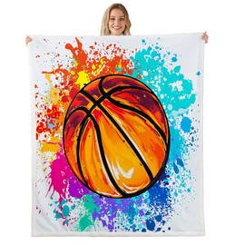 Tie-dye Fleece Blanket Basketball Print Throw Blanket Lightweight Super Soft Cozy Luxury Bed Blanket Microfiber Sport Gaming Flannel Blanket for Sofa Bedroom Office Travel All Season