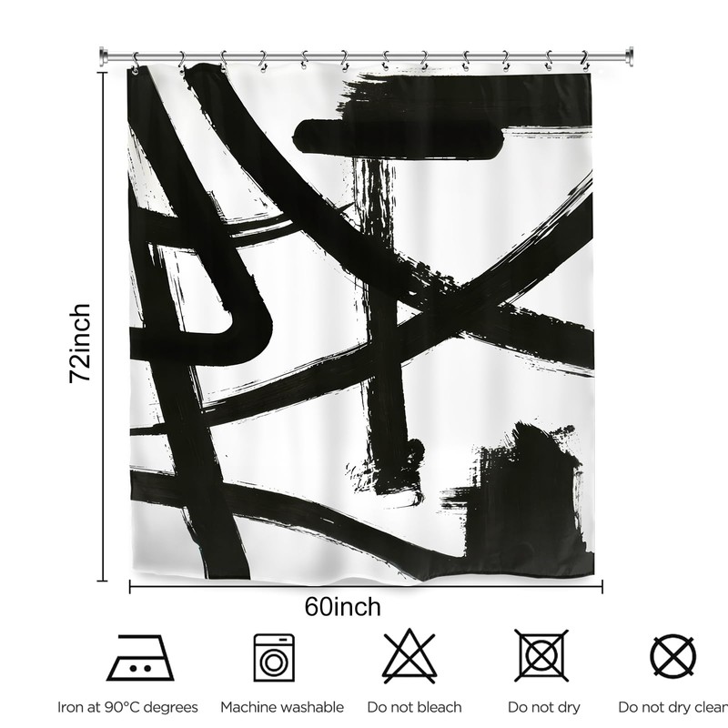 Kalmico Black White Abstract Shower Curtain 60Wx72L Inch Modern Line