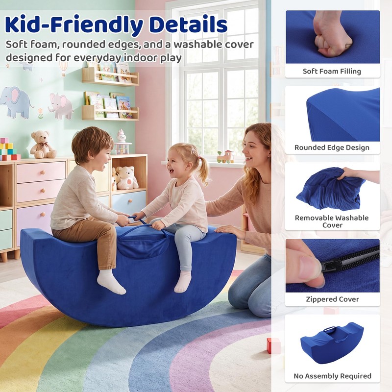BALAPET Kids Sensory Rocking Chair, 2-Person Foam Seesaw, Navy Blue