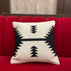 SHIVCASA Hand Loom Woven Kilim/Aztec Pillow Covers 18x18 – 100% Cotton Decorative Throw Cushion Cover with Zip Closure for Couch, Sofa, Bed (Ivory & Black) (Pack of 1)