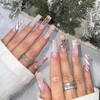 Vopintpy Extra Long Christmas Press on Nails Snowflake Stripe Fake