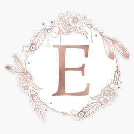 Letter E Rose Gold Pink Initial Monogram Vinyl Waterproof Sticker Decal Car Laptop Wall Window Bumper Sticker 5"
