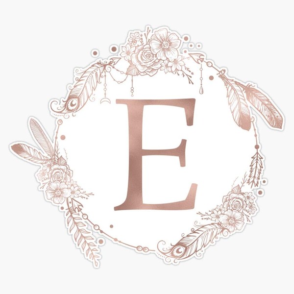 Letter E Rose Gold Pink Initial Monogram Vinyl Waterproof Sticker