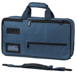 Asaya Chef Knife Bag - 28 Pockets for Knives and Kitchen Utensils - Durable Ballistic Nylon, Black Stainless Steel Hardware, Card Holder and Adjustable Shoulder Strap - Knifes not Included (Black)