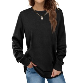 Dofaoo Sweatshirts for Women Long Sleeve Crew Neck Casual Tops Ribbed Hem Cuffs Black Large