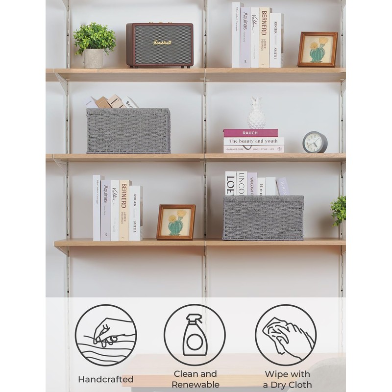 StorageWorks Round Paper Rope Storage Baskets, Rectangular Wicker Baskets with