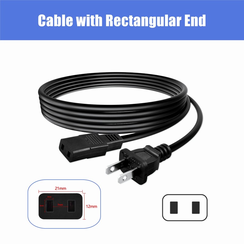 CJP-Geek 8ft 2-Prong Square AC Power Cord Cable Lead Replacement