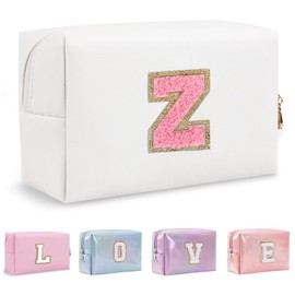 Bhyzdi Birthday Gifts for Women Wife, Travel Makeup Bag Chenille Letter Pouch Cosmetic Bag, Makeup Travel Organizer, Monogrammed Bridesmaid Gifts for Women, Cute Stuff for Teen Girls