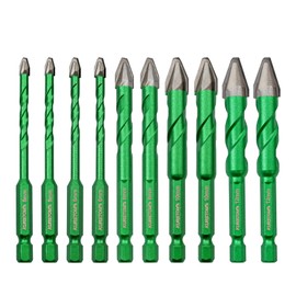 KURSTOL Oblique Head Eccentric Drill Bit Set - 10 Pieces 5/6/8/10/12 mm Carbide Drill Bits for Wood Plastic Masonry Ceramic Tiles Marble with Quick Change Shank
