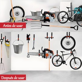 Fishlead 6 Piezas Ganchos de Garaje, Gancho Bicicleta Pared, Ganchos de Almacenamiento de Utilidad, Ganchos en J Negros con Tornillos, para Organizar Herramientas de Jardín, Escaleras, Mangueras