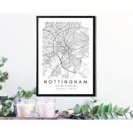 State Media Vision Minimalist City Map Poster, City Coordinates Posters, Living Room Bedroom Decor (UK Cities) (Nottingham, A4 (29.7cm x 21cm))