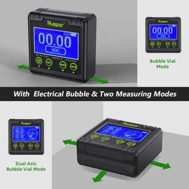 Huepar Digital Angle Gauge Protractor, Electronic Bubble Angle Finder Dual Axis Level Box 0.01°Resolution V-Groove Magnetic Base&LCD Inclinometer Bevel Gauge with Audible Alert -Measures 0~360°