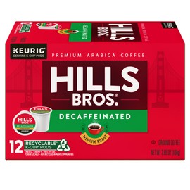 Hills Bros. Decaf Blend Coffee, Single Serve Keurig K-Cup Pods, Medium Roast Coffee, 12-Count Box