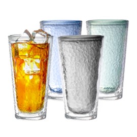 KLIFA- NICE- 20 ounce, Set of 4, Acrylic Iced Tea Cups, Large Drinking Glasses, BPA-Free, Stackable Plastic Drinkware, Dishwasher Safe Tumblers, Reusable Highball, Assorted