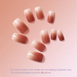 ClawArts Long Square Gradient from Blush to White Press-On Nails, Jelly Glue Sticker Included, No Liquid Glue or UV Light Required, Suitable for Professional and Casual Settings, One Size Fits Most