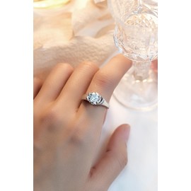 OWIKRUA Tension Set 3 Carat Moissanite Solitaire Promise Ring for Women D-color VVS1 3.08 cttw Rhodium Plated Sterling Silver Half Bezel Cocktail Heart Engagement Anniversary Wedding Band (D, 6)