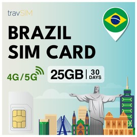 travSIM Brazil SIM Card | 25GB Mobile Data at 4G/5G Speeds | Unlimited Internet Access for Google, Facebook, WhatsApp and More | The Plan of the Brazil SIM Card is valid for 30 days