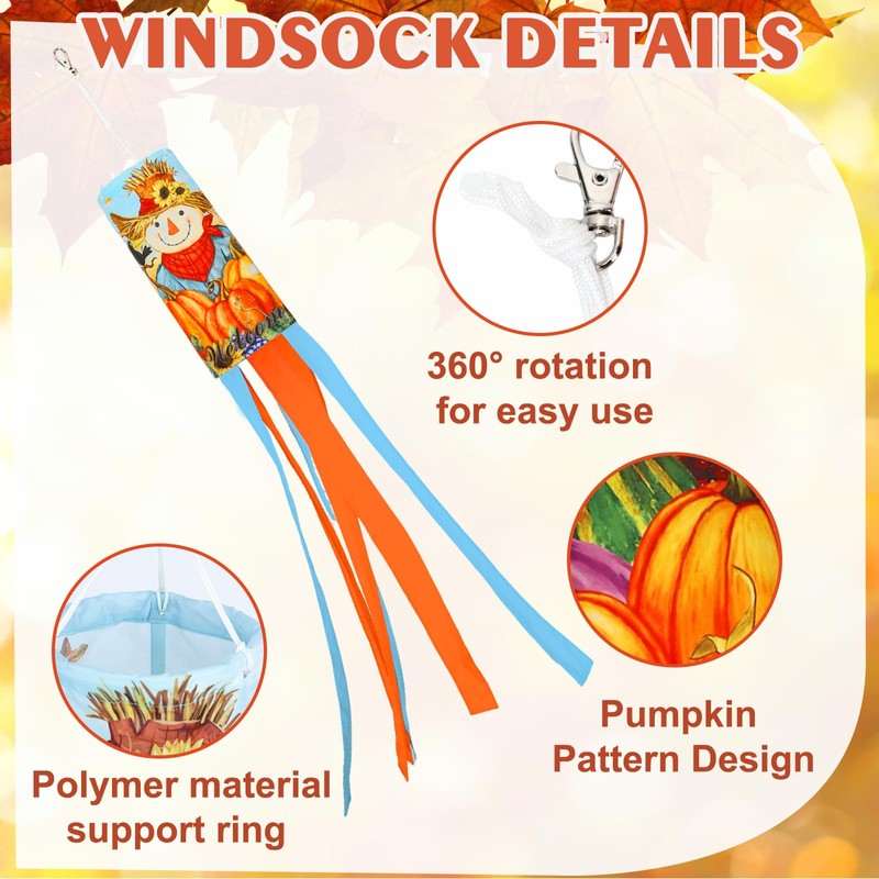 NOVWANG 2 Pcs Fall Windsocks, Scarecrows Pumpkins Wind Socks Autumn