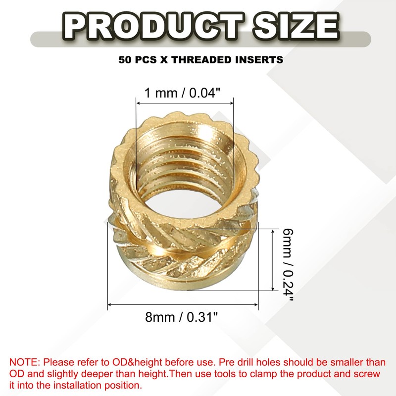 PATIKIL Thread Inserts M6 x 6 x 8 mm, Pack