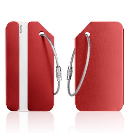 Luggage Tags, 2Pcs Aluminum Alloy Baggage Labels, Suitcase ID Tag Set, Handbag Tag Labels Travel Accessories for Checked Luggage, Hand Luggage and Handbags - Red