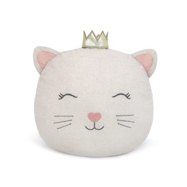 MON AMI Linen Kitty Accent Décor Pillow - 12”x 11”, Plush Cat Cuddle Cushion,Decorative Throw Pillow for Child’s Nursery,Bed or Couch, Cute Room Décor
