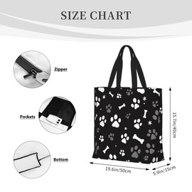 BIFMVOG Women's Zipper Large Beach Tote, Cute Dog Design, Reusable for Travel, Work, Shopping