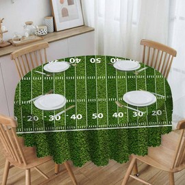 IBILIU Football Field Round Tablecloth,Hash Marks Yard Lines Grass Goal Playground Water Resistant Polyester Table Cloth Decorative Table Cover for Kitchen, Dining Desk,Party,Holiday - 58 Inch