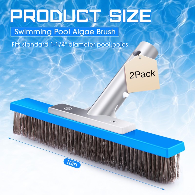 Gejoy 2 Pack 10" Stainless Steel Brush Pool Brush Head