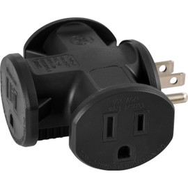 GE 3-Outlet Grounded T-Shaped Tap Adapter, Heavy Duty, Black, 50872
