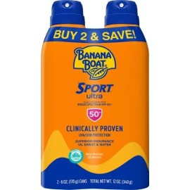 Banana Boat Sport Ultra Spf 50 Sunscreen Spray Twin Pack 6Oz Sweat Water Resi...