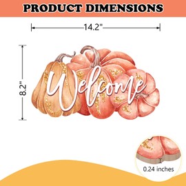 Bolisom Welcome Fall Pink Gold Pumpkin Front Door Sign, Autumn Thanksgiving Wood Hanger Outdoor Outside Porch Home Decor, Glitter Farmhouse Wooden Wreath Indoor Wall Hanging Decoration